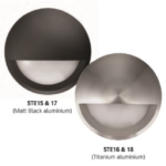 LED Wall Eyelid Step Lights 12V/14V DC or 220V-240V AC 6W 3000K Matte Black Aluminium/Titanium Aluminium Model No.: STE15-18